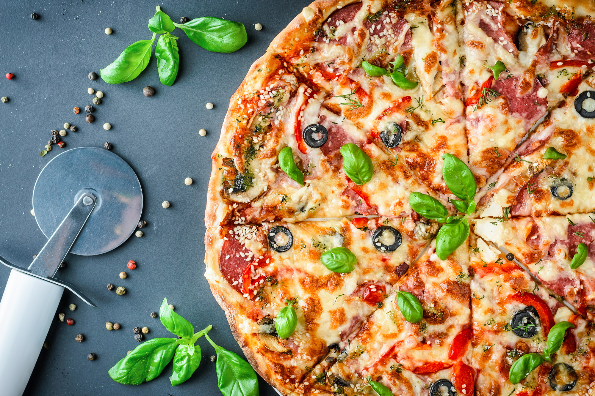 Italian pizza on dark background